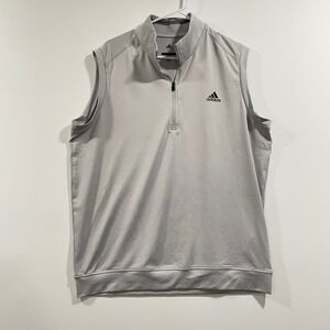 Adidas Golf Mens Large Gray Quarter Zip Sleeveless Vest Pullover RN88387